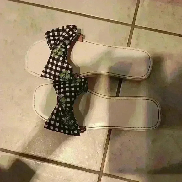 Kate Spade Knot Bow Gree floral Slide Sandals Size 8.5 Twist Bow Preppy - Picture 2 of 4